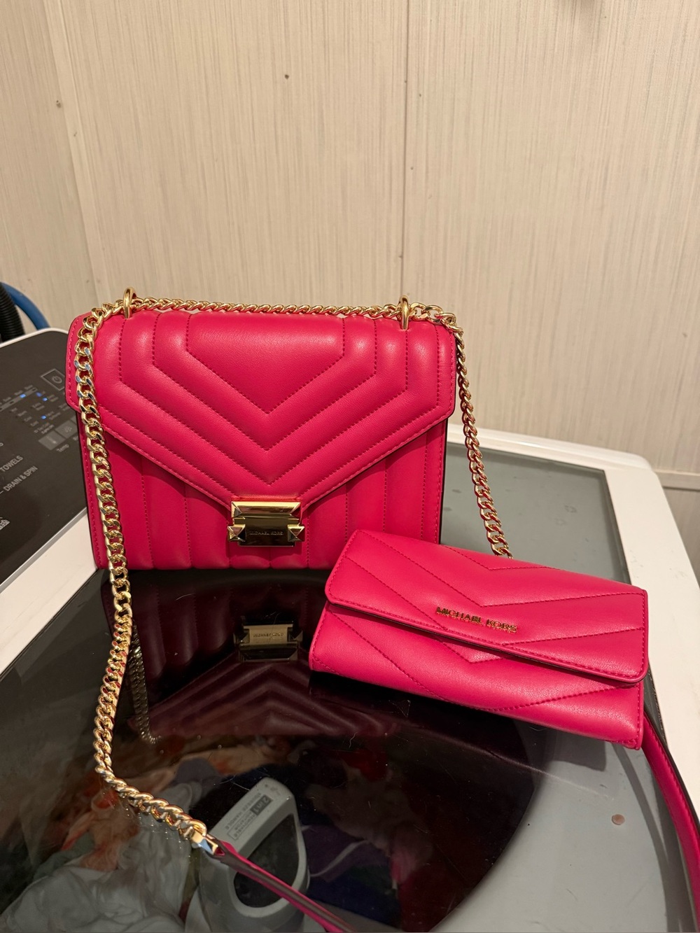 Michael Kors Hot Pink Quilted Leather Crossbody with Wallet